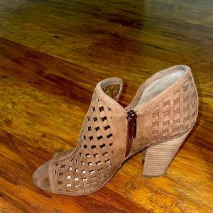 Peep toe bootie brown suede